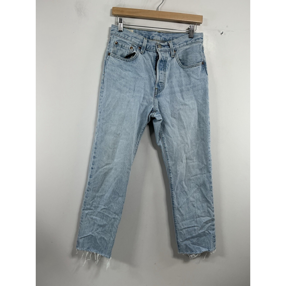 Womans Levi Straus 501 Light Blue Jeans 26x26 Button Fly Frayed Hem 0257/D-5